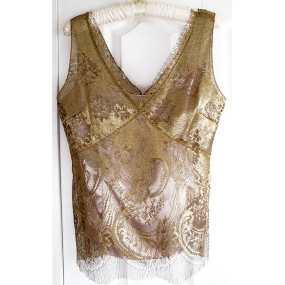 Elie Tahari burnished-gold lace sleeveless blouse with camisole - Picture 6 of 13